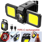 Mini Rechargeable Keychain Flashlight – 1000LM COB Work Light with Magnet, Bottle Opener & Foldable Design