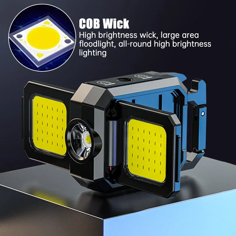 Mini Rechargeable Keychain Flashlight – 1000LM COB Work Light with Magnet, Bottle Opener & Foldable Design