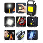 Mini Rechargeable Keychain Flashlight – 1000LM COB Work Light with Magnet, Bottle Opener & Foldable Design