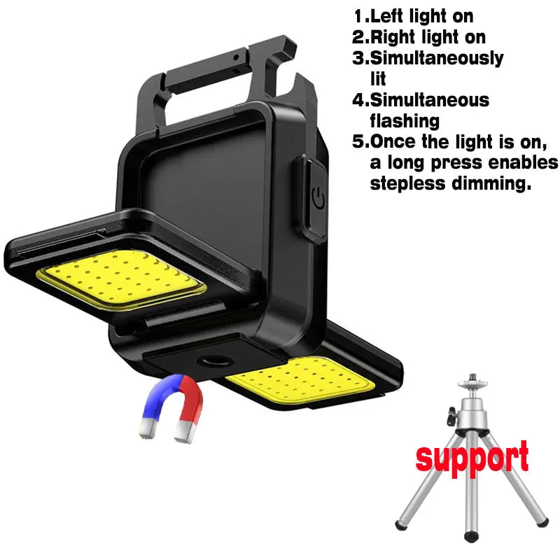 Mini Rechargeable Keychain Flashlight – 1000LM COB Work Light with Magnet, Bottle Opener & Foldable Design